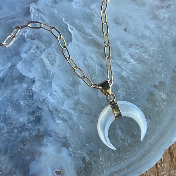 Estrella & Luna Jewelry - ❗️Last One❗️Mother of Pearl Double Horn Gold Necklace